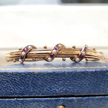 Load image into Gallery viewer, Antique 9ct Gold Amethyst &amp; Seed Pearl Bangle front
