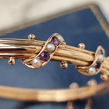 Load image into Gallery viewer, Antique 9ct Gold Amethyst &amp; Seed Pearl Bangle detail
