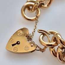 Load image into Gallery viewer, Vintage Solid 9ct Gold Curb Charm Bracelet, 88.5 grams padlock, open
