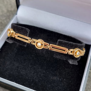 Art Deco 15ct Gold Diamond and Pearl Bracelet in box