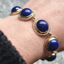 Load image into Gallery viewer, Vintage 9ct Gold Lapis Lazuli Bracelet modelled
