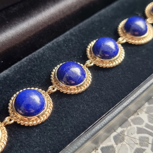 Vintage 9ct Gold Lapis Lazuli Bracelet in box