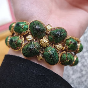 Victorian 15ct Gold Scarab Beetle Bracelet modelled