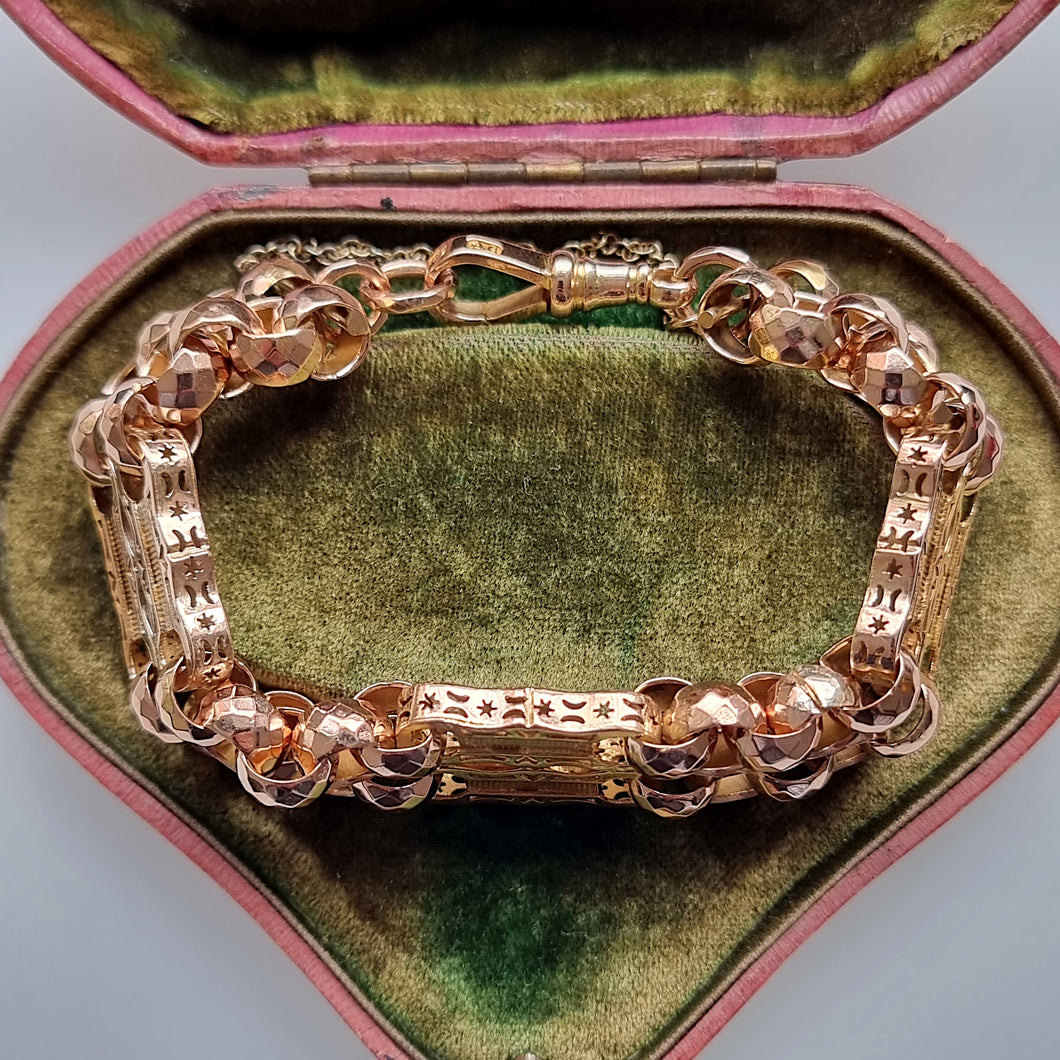 Antique 9ct Rose Gold Two Row Bracelet, 26.8 grams in box