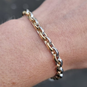 9ct Yellow & White Gold Oval Link Bracelet, 17.0 grams modelled