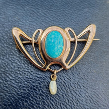 Load image into Gallery viewer, Art Nouveau 9ct Gold Turquoise &amp; Pearl Brooch by Barnet Henry Joseph
