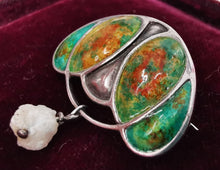 Load image into Gallery viewer, Antique Murrle Bennett Silver, Enamel &amp; Pearl Brooch
