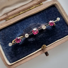 Load image into Gallery viewer, Edwardian 18ct Gold Ruby &amp; Diamond Bar Brooch in box
