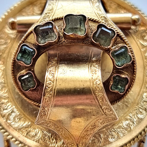 Victorian 15ct Gold Emerald Locket Back Brooch close-up