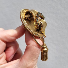 Load image into Gallery viewer, Victorian 15ct Gold Emerald Locket Back Brooch in hand
