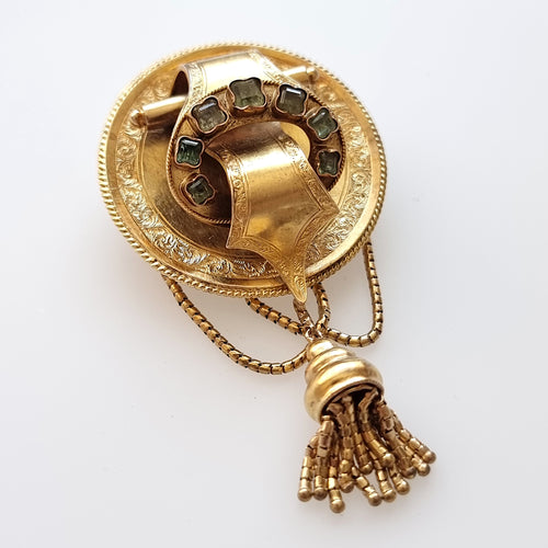 Victorian 15ct Gold Emerald Locket Back Brooch