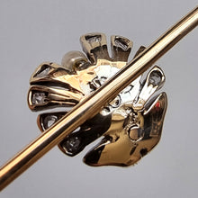 Load image into Gallery viewer, Antique 9ct Gold &amp; Silver Diamond and Pearl Shell Bar Brooch back
