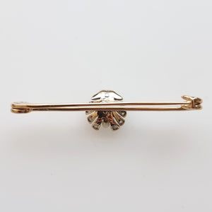 Antique 9ct Gold & Silver Diamond and Pearl Shell Bar Brooch back
