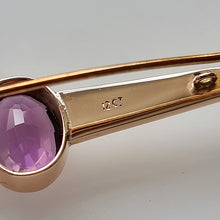 Load image into Gallery viewer, Art Deco Gold Amethyst Bar Brooch stamp
