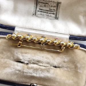 Antique 15ct Gold Multi-Gem Knot Bar Brooch side