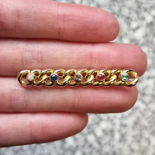 Load image into Gallery viewer, Antique 15ct Gold Multi-Gem Knot Bar Brooch in hand

