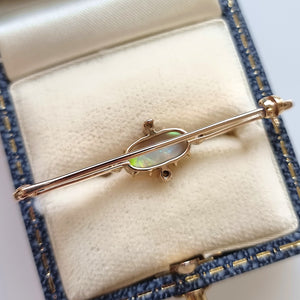 Antique 18ct Gold Opal & Diamond Bar Brooch back