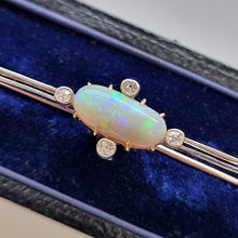 Load image into Gallery viewer, Antique 18ct Gold Opal &amp; Diamond Bar Brooch in box
