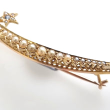 Load image into Gallery viewer, Antique 15ct Gold Sapphire and Pearl Crescent &amp; Star Brooch side
