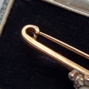 Edwardian 9ct Gold Pearl & Diamond Bar Brooch clasp