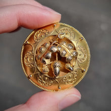 Load image into Gallery viewer, Victorian 15ct Gold Acorn Locket Back Brooch in hand
