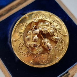 Victorian 15ct Gold Acorn Locket Back Brooch front