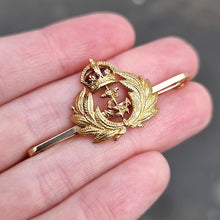 Load image into Gallery viewer, Vintage 15ct Gold Naval Sweetheart Bar Brooch in hand
