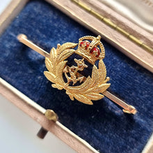 Load image into Gallery viewer, Vintage 15ct Gold Naval Sweetheart Bar Brooch in box
