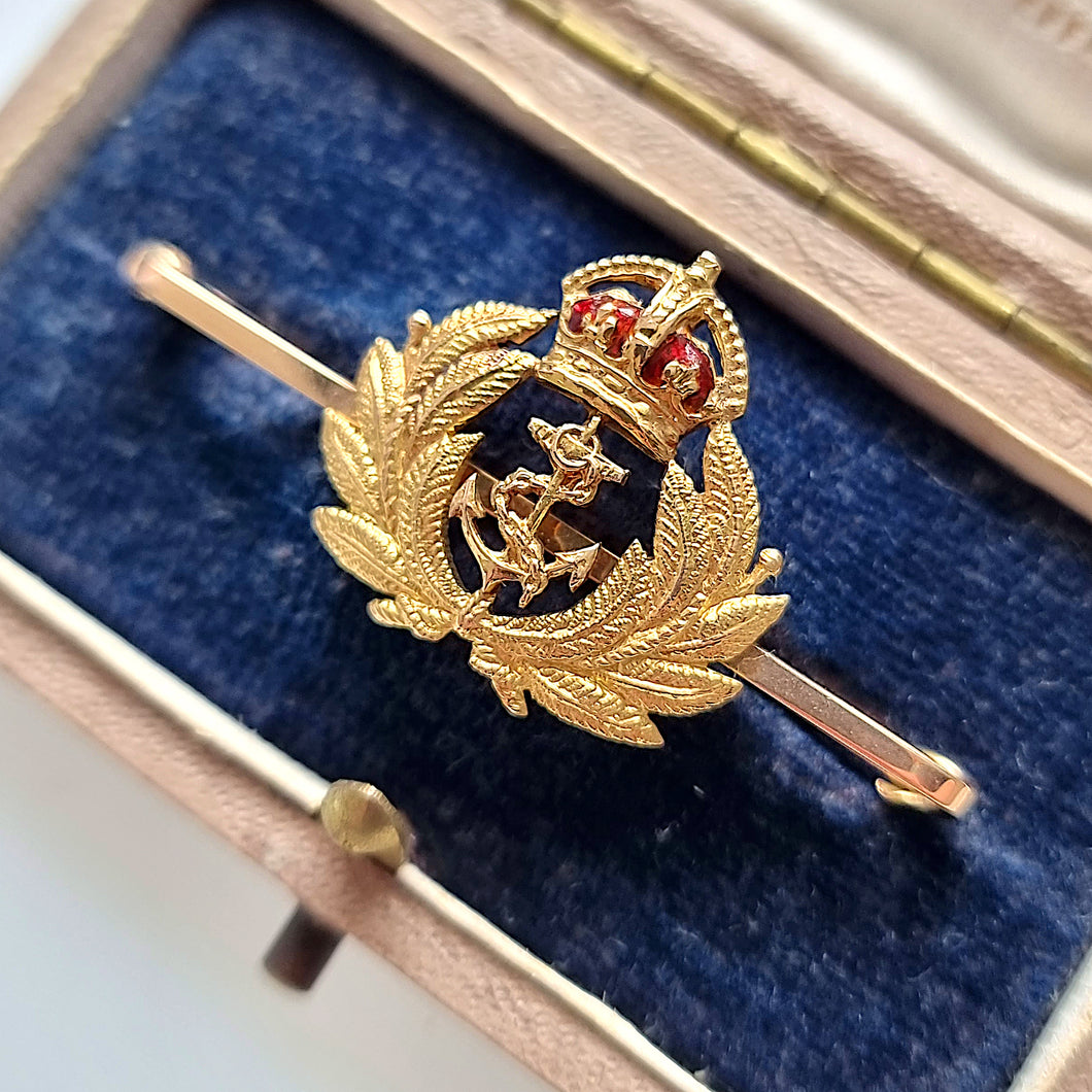 Vintage 15ct Gold Naval Sweetheart Bar Brooch in box