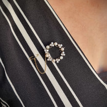 Load image into Gallery viewer, Antique 9ct Gold &amp; Silver Diamond and Pearl Circle Brooch modelled
