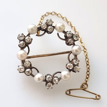 Load image into Gallery viewer, Antique 9ct Gold &amp; Silver Diamond and Pearl Circle Brooch front
