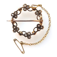Load image into Gallery viewer, Antique 9ct Gold &amp; Silver Diamond and Pearl Circle Brooch back
