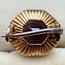 Load image into Gallery viewer, Miniature Victorian 15ct Gold Amethyst &amp; Seed Pearl Brooch close-up
