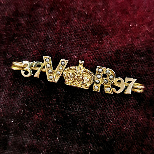 Victorian 9ct Gold Diamond Jubilee Bar Brooch