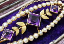 Load image into Gallery viewer, Antique 15ct Gold Amethyst &amp; Pearl Bar Brooch
