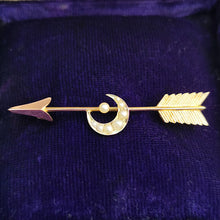Load image into Gallery viewer, Antique 15ct Gold Crescent &amp; Arrow Bar Brooch

