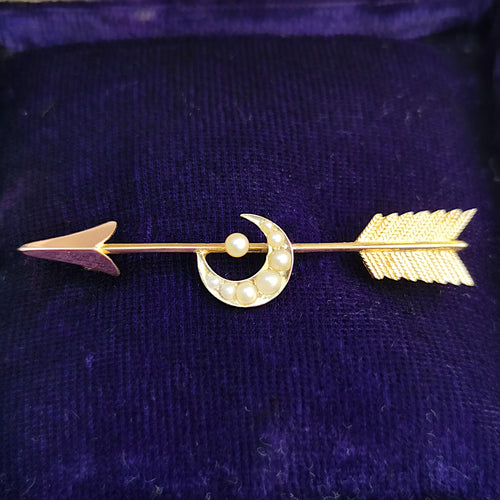 Antique 15ct Gold Crescent & Arrow Bar Brooch