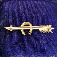 Load image into Gallery viewer, Antique 15ct Gold Pearl Arrow &amp; Horseshoe Brooch

