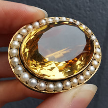 Load image into Gallery viewer, Antique 15ct Gold Citrine &amp; Pearl Brooch | Circa 1890
