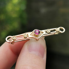 Load image into Gallery viewer, Antique 15ct Gold Garnet &amp; Seed Pearl Bar Brooch
