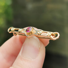 Load image into Gallery viewer, Antique 15ct Gold Garnet &amp; Seed Pearl Bar Brooch
