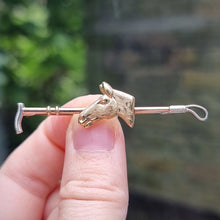 Load image into Gallery viewer, Antique 9ct Gold &amp; Silver Horse Riding Crop Brooch
