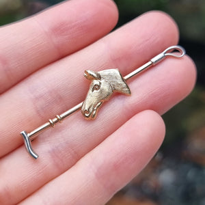 Antique 9ct Gold & Silver Horse Riding Crop Brooch