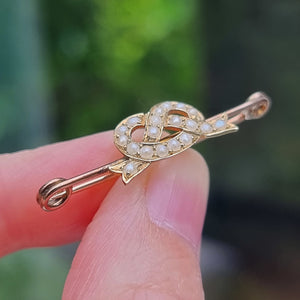 Antique 9ct Gold Pearl Knot Bar Brooch