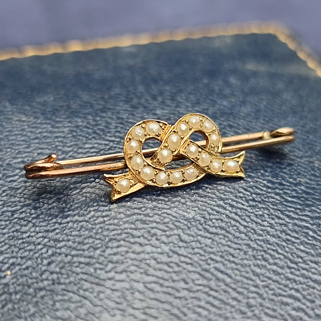 Antique 9ct Gold Pearl Knot Bar Brooch