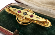 Load image into Gallery viewer, Victorian 15ct Gold Ruby &amp; Diamond Bar Brooch

