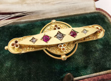 Load image into Gallery viewer, Victorian 15ct Gold Ruby &amp; Diamond Bar Brooch
