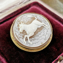 Load image into Gallery viewer, Vintage 9ct Gold Taurus Bull Cameo Brooch

