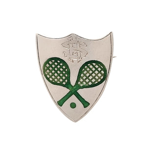 Vintage Sterling Silver Tennis Shield Brooch front