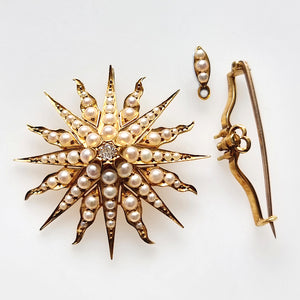 Victorian 15ct Gold Pearl & Diamond Pendant/Brooch fittings